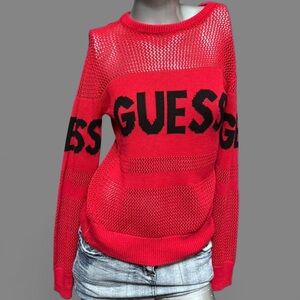 Guess Red/Black Y2K Sheer Knit Sweater